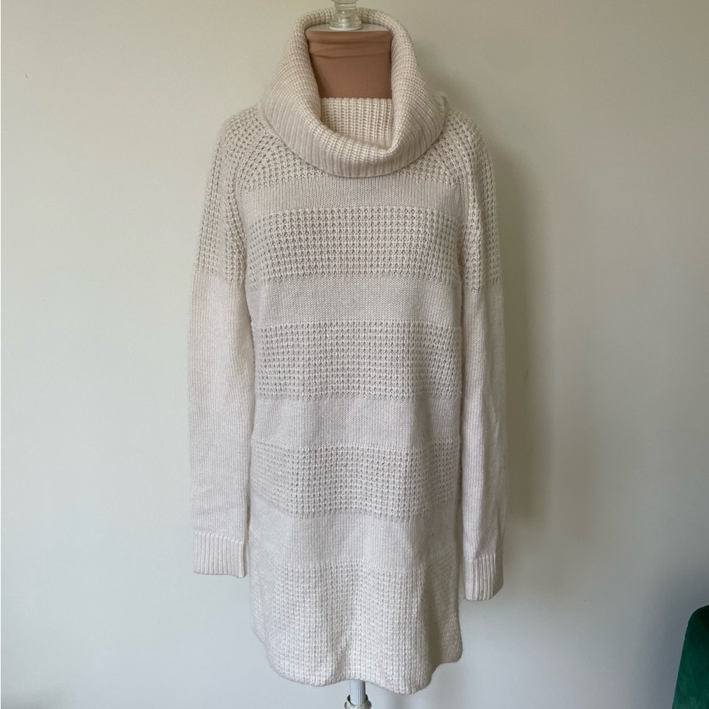 Intermix Exclusive Mohair Wool Ivory Chunky Turtleneck Tunic Sweater Dress Sz XS